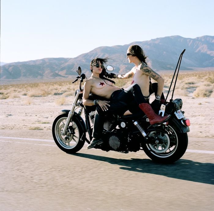 Girls on a motorcycle in Tifariti